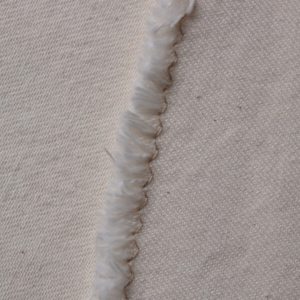 Warp and fill face of 2/1 twill USDA organic cotton made in Pennsylvania.