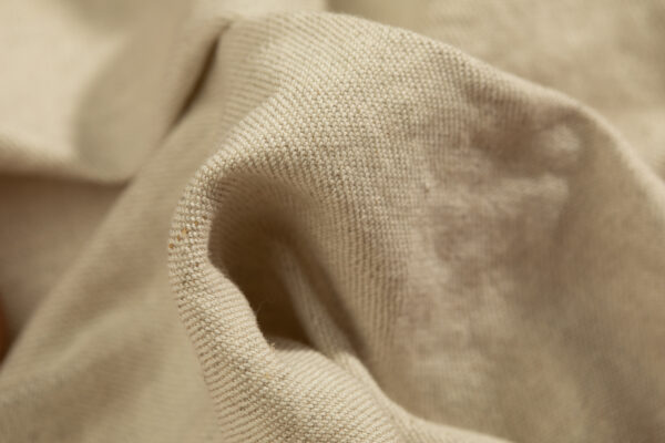 Organic Cotton and natural tone Hemp fabric in a 2/1 twill weave. Made in the USA by Tuscarora Mills
