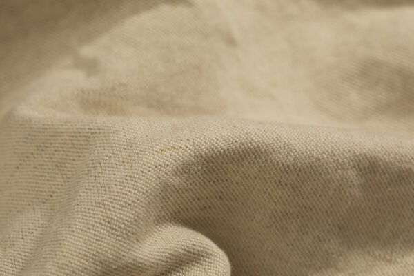 Organic Cotton and Natural tone Hemp fabric in a 2/1 twill weave. Made in the USA by Tuscarora Mills